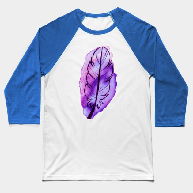 Purple Watercolor Feather Baseball T-Shirt by saradaboru